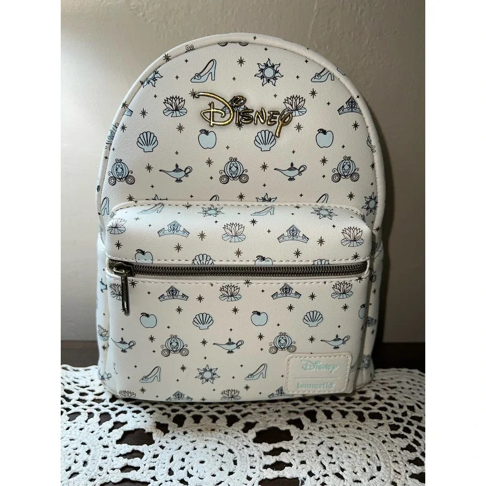 Loungefly Disney White and Light Blue Princess Icons Mini Backpack